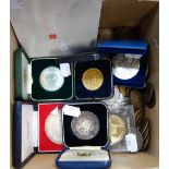 A MAPPIN & WEBB GILT MEDALLION (cased) and a collection of coins
