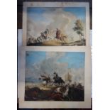 H WAGNER: Battle scene in mountainous countryside with wounded horses and men, watercolour, signed