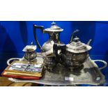 A SILVER PLATED TEA SET and similar plated wares