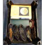 TWO VINTAGE 1920S PAIRS OF LEATHER CHILDREN'S SHOES a book on pot-lids and sundries