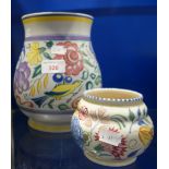A POOLE POTTERY VASE with traditional hand painted decoration, 20cm high and another smaller (2)