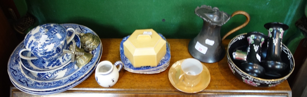 A 1920's SHELLEY BLACK AND FLORAL BOWL, matching vases, an Art Deco early plastic trinket box and