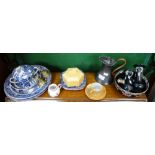A 1920's SHELLEY BLACK AND FLORAL BOWL, matching vases, an Art Deco early plastic trinket box and