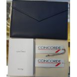 CONCORDE; A BOXED BRITISH AIRWAYS ADDRESS BOOK, luggage tags and a document case containing booklets