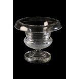 A GEORGE III STYLE CUT GLASS ICE BOWL of campana shape, with everted rim and hob-cut frieze, on a