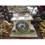 A VICTORIAN ALABASTER MANTEL CLOCK with French movement striking on a bell (examine)