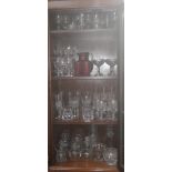 A COLLECTION OF GLASSWARE, including Thomas Webb wine glasses, a cranberry glass jug and beakers