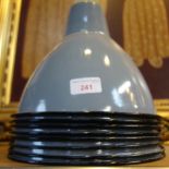 EIGHT INDUSTRIAL GREY ENAMEL HANGING LIGHT SHADES, 25cm dia