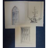 A PAIR OF 19TH CENTURY GERMAN GOTHIC REVIVAL ARCHITECTURAL DRAWINGS OF DOORS, inscribed "Wilh