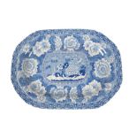 AN EARLY 19TH CENTURY COALPORT STYLE BLUE AND WHITE SERVING DISH transfer printed with flowers and
