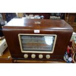AN 'HIS MASTER'S VOICE' WALNUT CASE WIRELESS with louvered glass front panel