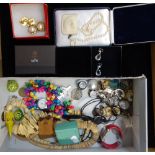 A LARGE COLLECTION OF COSTUME JEWELLERY, including a graduating cultured pearl necklace and others