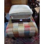 AN UPHOLSTERED FOOT STOOL and another