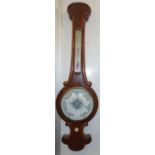 A VICTORIAN MAHOGANY CASED WHEEL BAROMETER with opaque glass dial