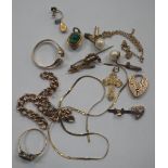 A COLLECTION OF MIXED JEWELLERY, including a 9ct gold ring, synthetic peart ear clips and other