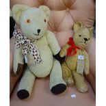 A VINTAGE PEDIGREE 18" MOHAIR TEDDY BEAR with jointed limbs and a similar 1950s/60s fully jointed