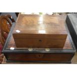 A 19TH CENTURY ROSEWOOD BOX WITH METAL MOUNTS and another mahogany box