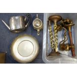 A PAIR OF BRASS SPIRAL CANDLESTICKS, metalware and silver plate
