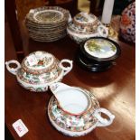 A Republic Period Chinese part tea service and three framed pot lids