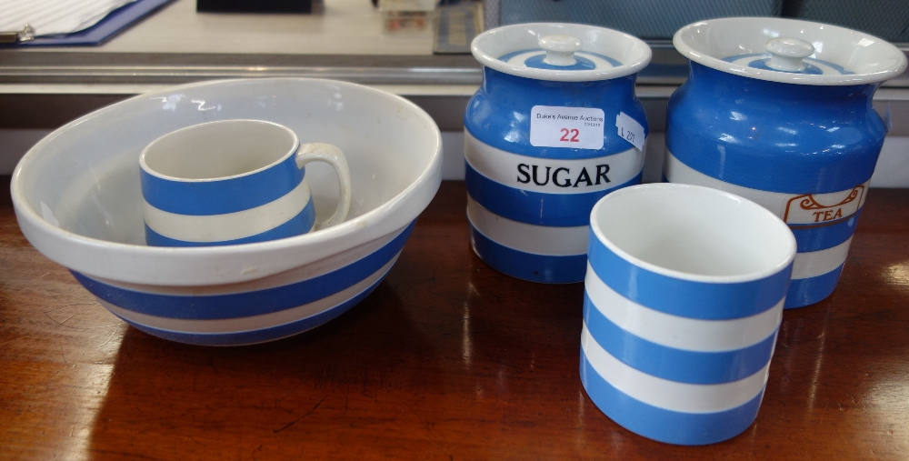 A COLLECTION OF T G GREEN CORNISH WARE, including a sugar jar with black shield stamp