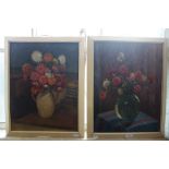 PIERO SANSALVADORE: "Carnations", oil on board and the companion "Flower Piece"