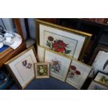 A COLLECTION OF BOTANICAL PRINTS and an oil painting of primroses by Gladys Hamill