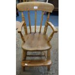 A 19TH CENTURY CHILD'S HIGH CHAIR with an elm seat