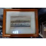 AN 18TH CENTURY ENGRAVING "PERSPECTIVE VIEW OF LIVERPOOL IN LANCASHIRE" in a maple frame