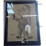 A 20TH CENTURY CARICATURE OF A MILITARY MAN HOLDING A PINT OF BEER "Dusty" by Duke