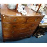 A 19TH CENTURY BOWFRONTED MAHOGANY CHEST OF DRAWERS, 108cm wide