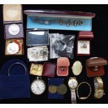 A COLLECTION OF JEWELLERY, including a solitaire diamond ring, gentlemans Glendal wristwatch and