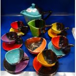 LUC VALLAURIS; A CONTINENTAL CERAMIC COFFEE SET, with bright glazes