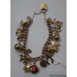 A 9CT GOLD CHARM BRACELET, with attached charms, most marked, total weight 32.6g