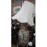 A CANTONESE VASE converted to a lamp (drilled and repaired), 36cm high (plus fitting)