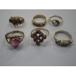 A COLLECTION OF MIXED GEM RINGS, including a garnet cluster ring on a 9ct gold shank and other