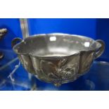 AN ART NOUVEAU PEWTER TWO HANDLED BOWL, stamped, 'DRIVIT' to the base