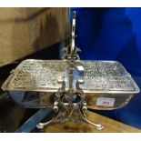 A VICTORIAN SILVER PLATED FOLDING BISCUIT CONTAINER on stand