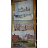 A COLLECTION OF UNFRAMED WATERCOLOURS including a 19th century view of a cottage in Capetown,