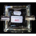 SILVER MOUNTED AND CUT-GLASS ASHTRAY, 9cm sq