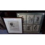 AN 18TH CENTURY ENGRAVED PORTRAIT OF JOHN HOOLE and six framed portrait etchings by James Sayers (