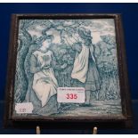 A VICTORIAN TILE with children, 'May' in a metal frame