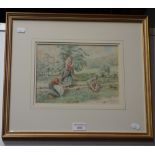 W DUNCAN: GIRLS BY A POND, watercolour, signed and dated 1906