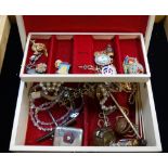 A COLLECTION OF COSTUME JEWELLERY, contained within a lockable jewellery box