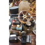 AN ART DECO SMITHS BAKELITE CLOCK, a small ship's wheel and sundries
