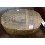 A 19TH CENTURY EUROPEAN STEAMED WOODEN BOX painted with a wedding scene and inscription, 48cm long