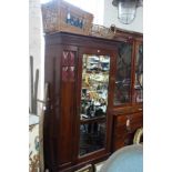 AN EDWARDIAN MAHOGANY SINGLE WARDROBE with convex glass panels, 93cm wide