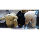 A VINTAGE PLUSH SCOTTY DOG, a similar lamb and a lion cub