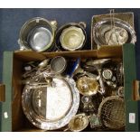 A PAIR OF SILVER PLATED CANDLESTICKS and plated wares