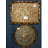 AN ARTS & CRAFTS COPPER TRAY and an Eastern tray (2)