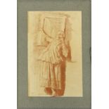 Female hanging a picture, French school red chalk on paper laid on card, unframed, 28cm x 18cm : For